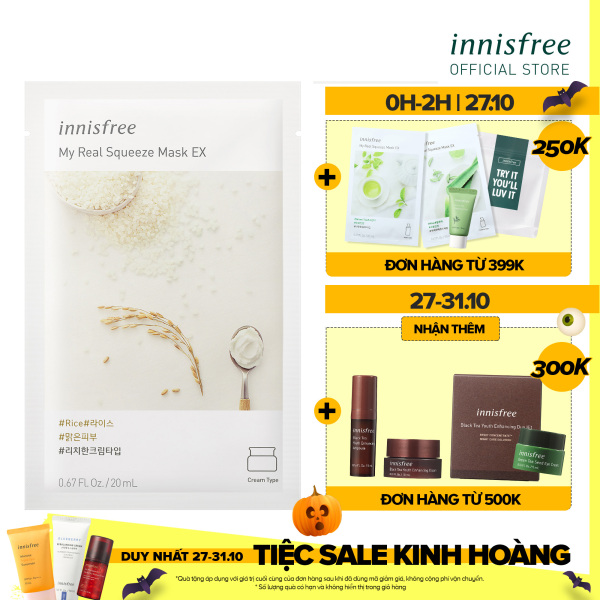 Mặt nạ giấy làm sáng mịn da từ gạo innisfree My real Squeeze Mask - Rice 20ml