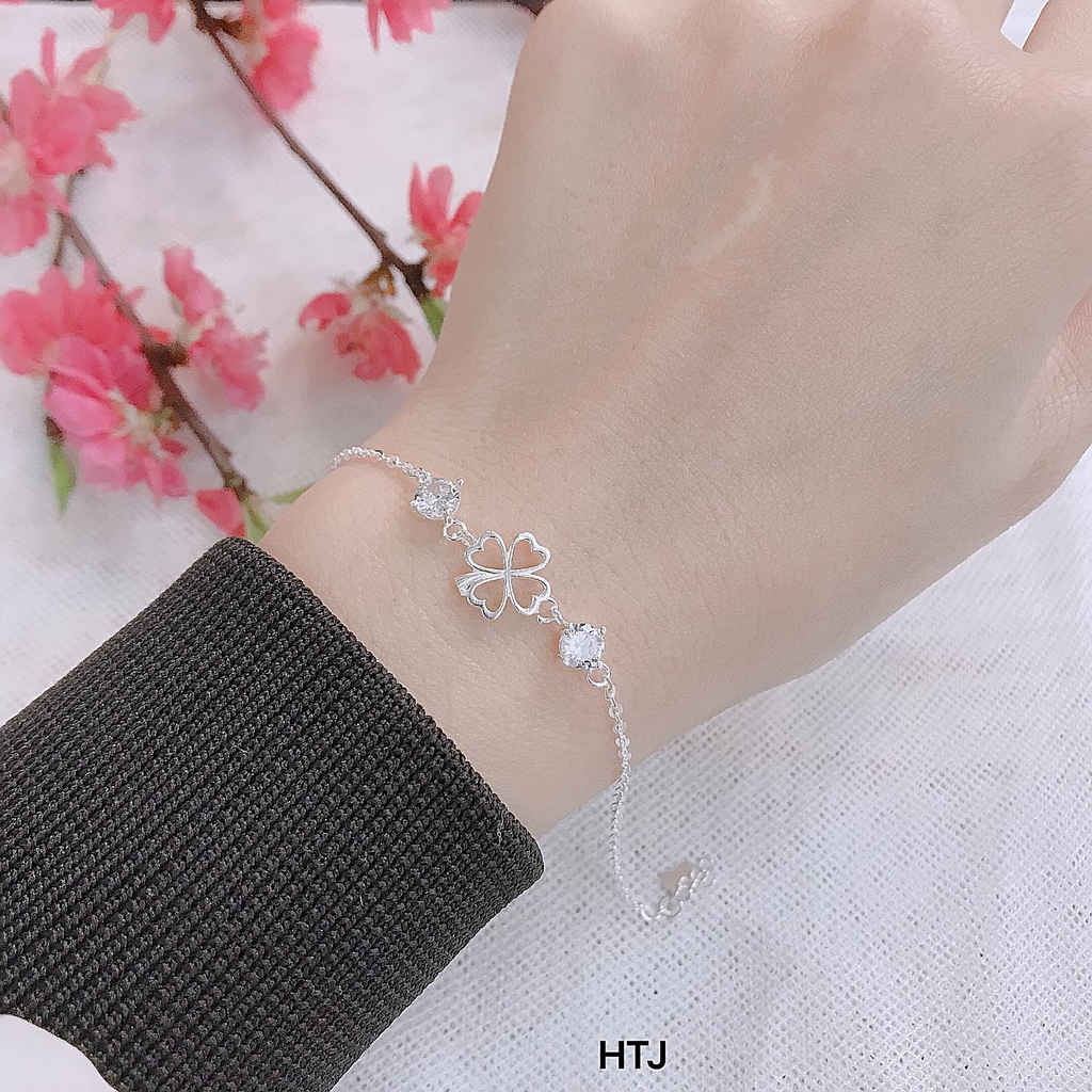 Lắc tay cỏ 4 lá rỗng tim bạc ta
