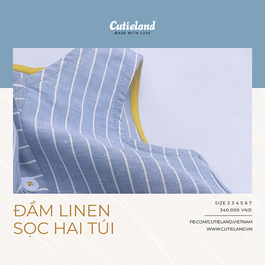 Cutieland - Đầm linen sọc 2 túi
