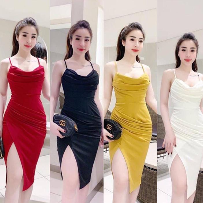[HCM]Đầm body cổ đổ xẻ tà