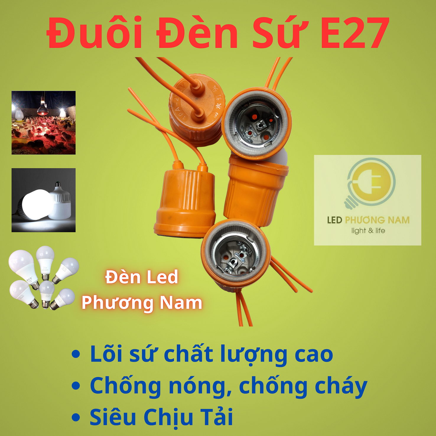 E27 Ceramic Lamp Tail, High Load Capacity, Fire Resistant