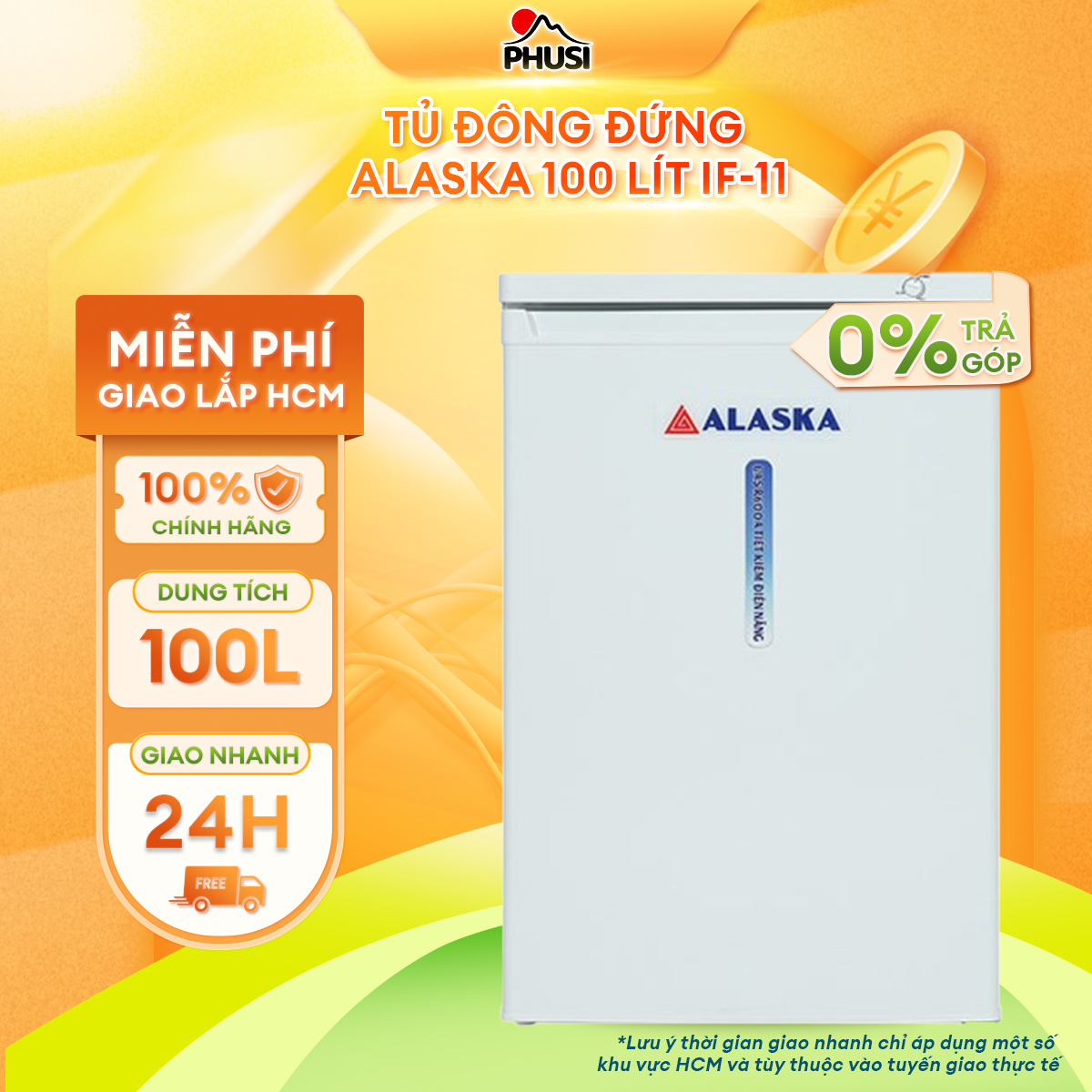 [TRẢ GÓP 0%]TỦ ĐÔNG ĐỨNG MINI 110 LÍT ALASKA IF-11 (Miễn phí giao tại HCM-ngoài tỉnh liên hệ shop)