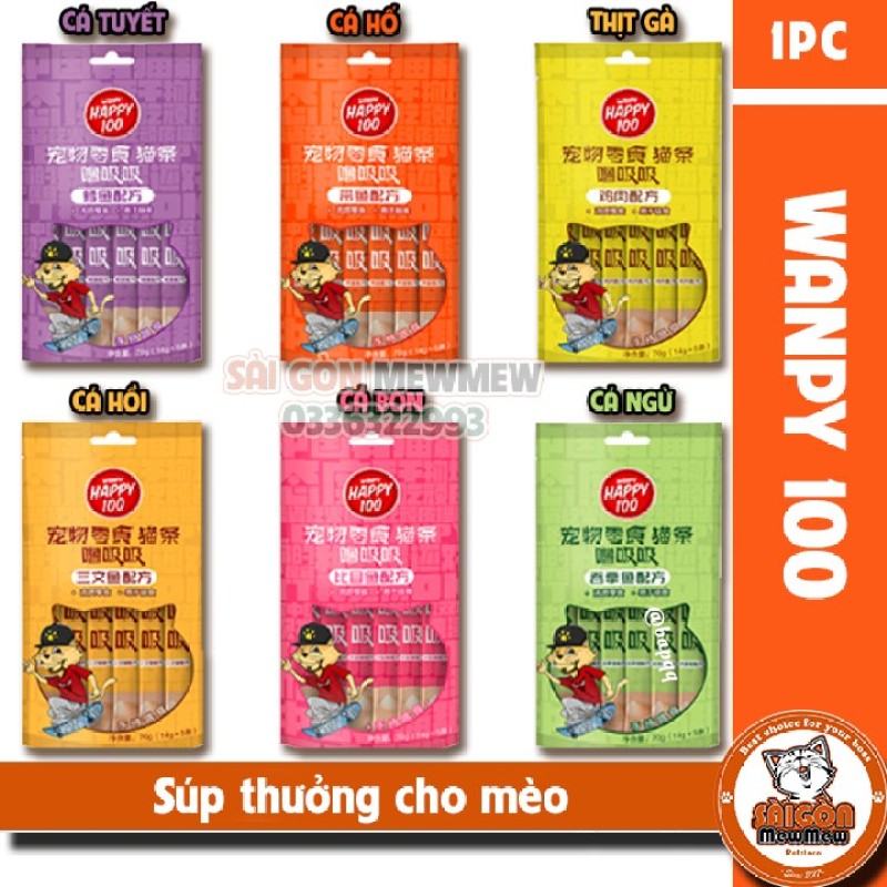 SÚP THƯỞNG CHO MÈO WANPY HAPPY 100(TÍM)-Túi nguyên 5 thanh