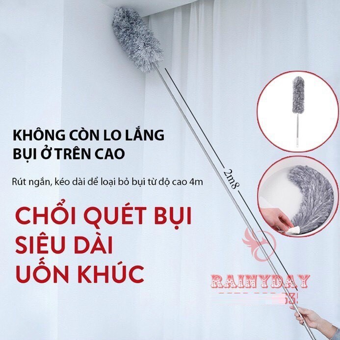 Chổi Quét Trần Bằng Sợi Vải Siêu Nhỏ Inox Cán Dài Cao Cấp Đầu Chổi Linh Hoạt, Chổi Phất Trần Kéo Dài Cán Inox, Cây chổi lông quét lau bụi mạng nhện trần nhà đa năng cán dài inox rút gọn,chổi quét trần,chổi quét màng nhện