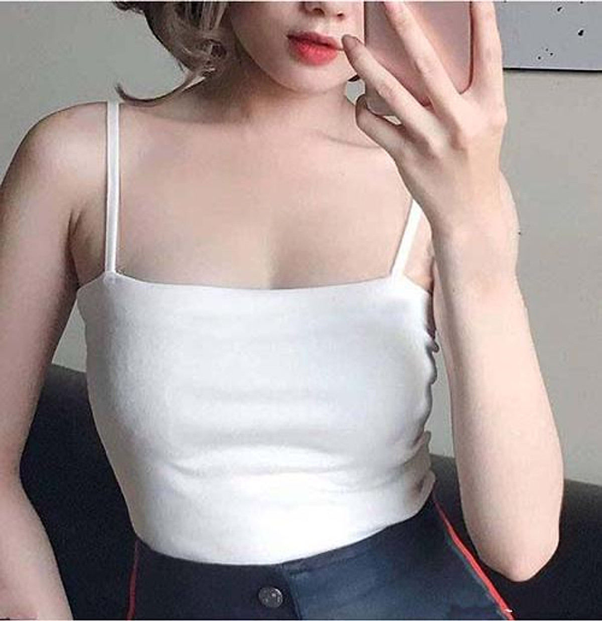 [HOÀN TIỀN ĐẾN 15%]Áo Thun Croptop nữ 2 Dây Bản 1cm Quây Thun Gân Dày