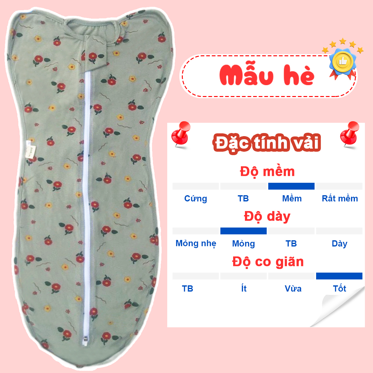 Nhộng chũn cho bé sơ sinh chất cotton 4 chiều cao cấp BBShine, Túi ngủ cho bé mềm mịn khóa kéo 2 chiều tiện lợi – SS002