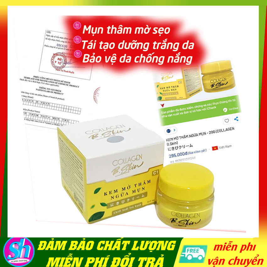 Kem dưỡng da mờ thâm mụn sẹo collagen bskin 20g