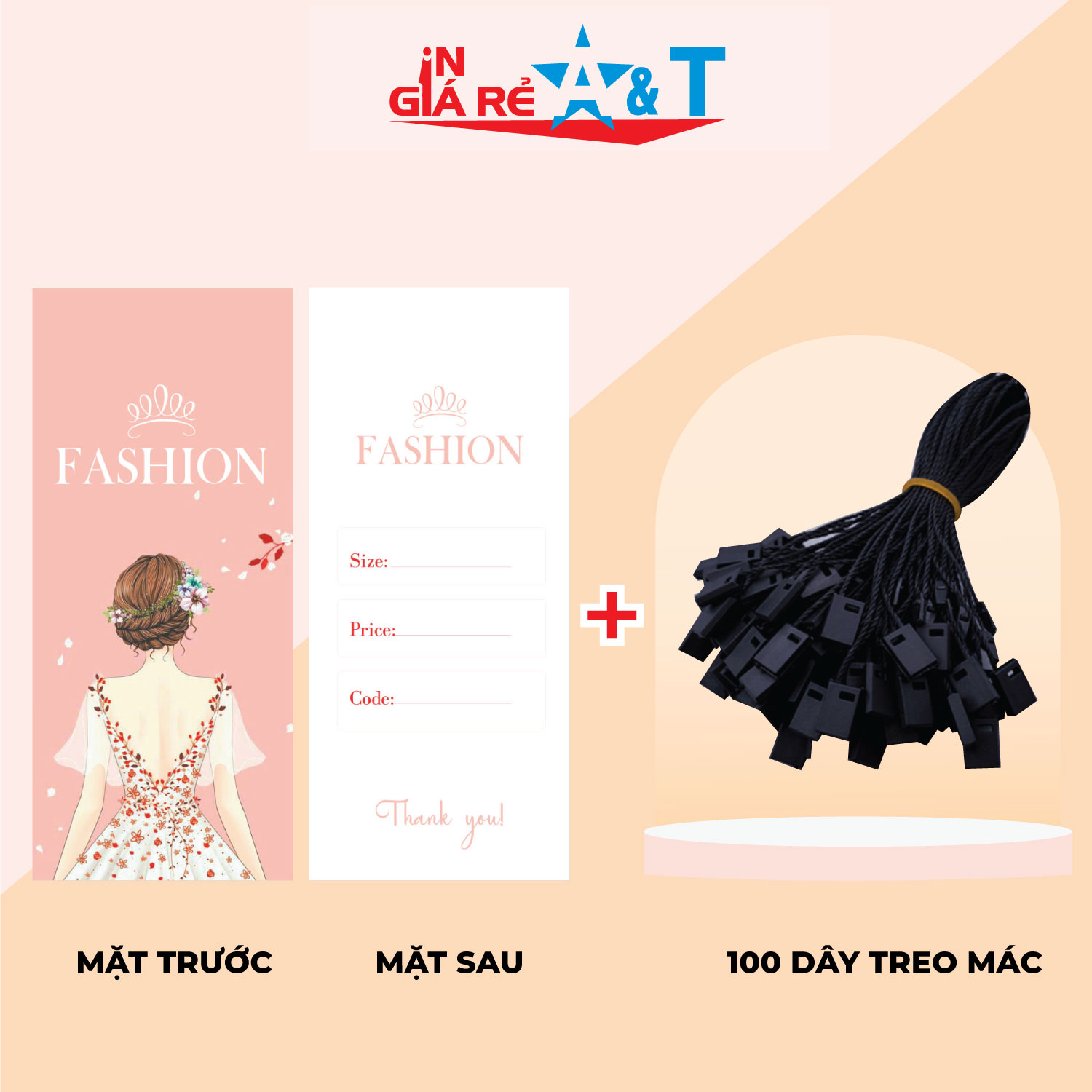 Set Bộ mác quần áo & dây treo mác quần áo, gồm 100 mác quần áo giấy bìa cứng sang trọng và 100 dây dù treo tag mác