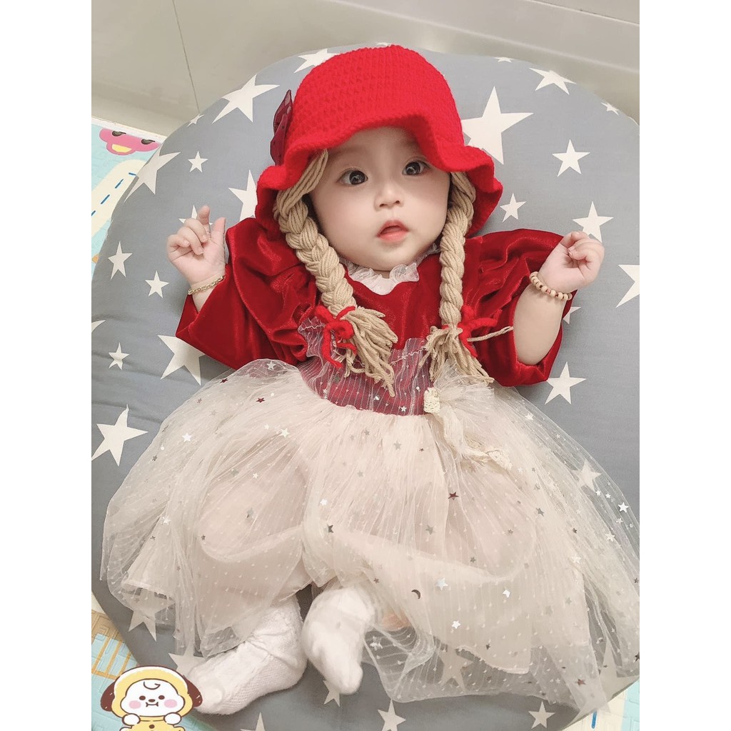 Nón len handmade có 2 bím tóc cho bé (nhiều mẫu mới)