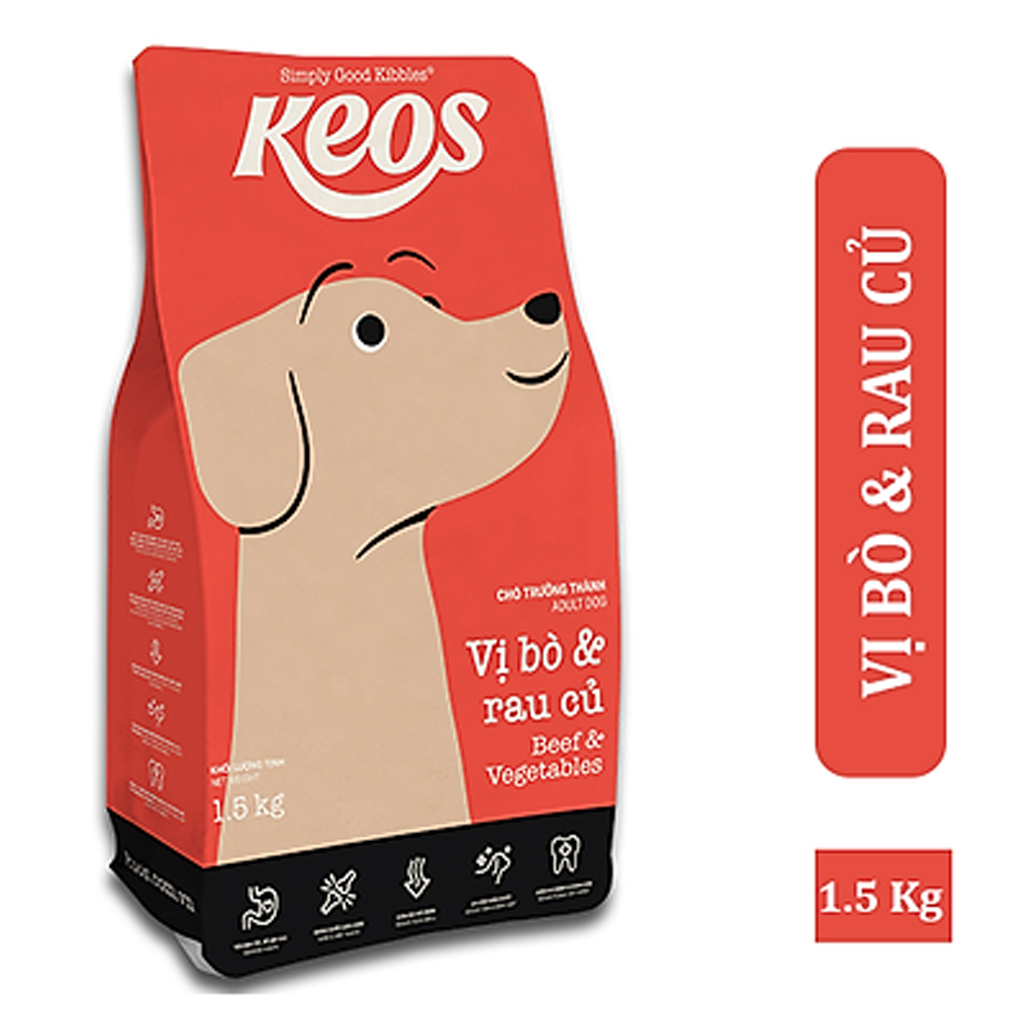 Thức ăn cho chó con, chó lớn keos 1.5kg - thức ăn hạt cho chó mọi lứa tuổi- long vũ pet food