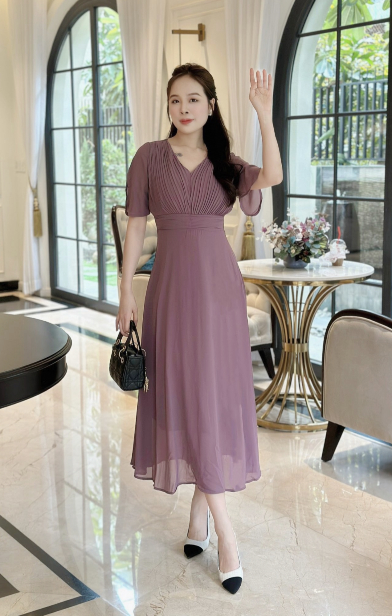 Đầm maxi form dài xếp ly ngực, tay loe Misa - MS0288