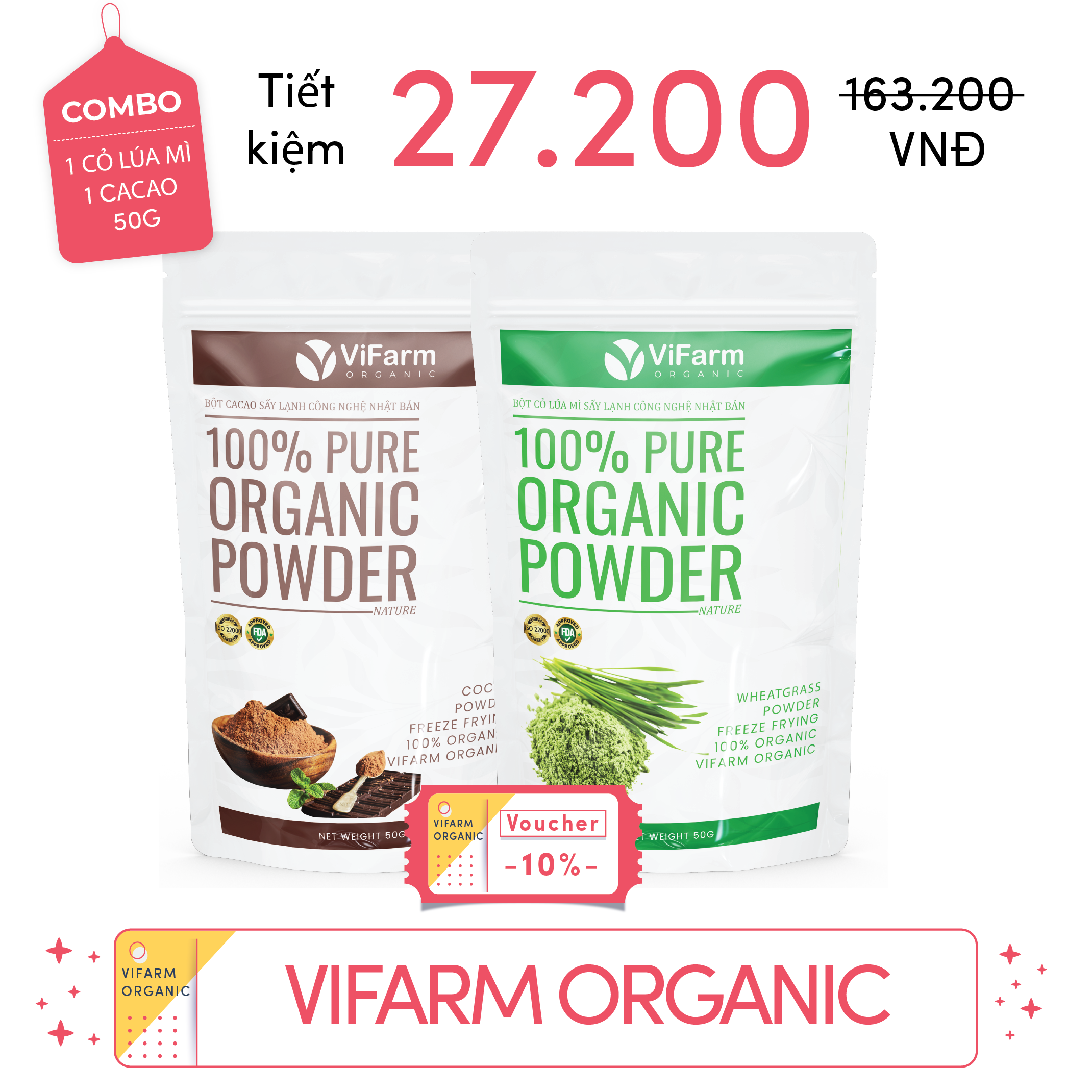 Bột Cỏ Lúa Mì Nguyên Chất ViFarm 50g