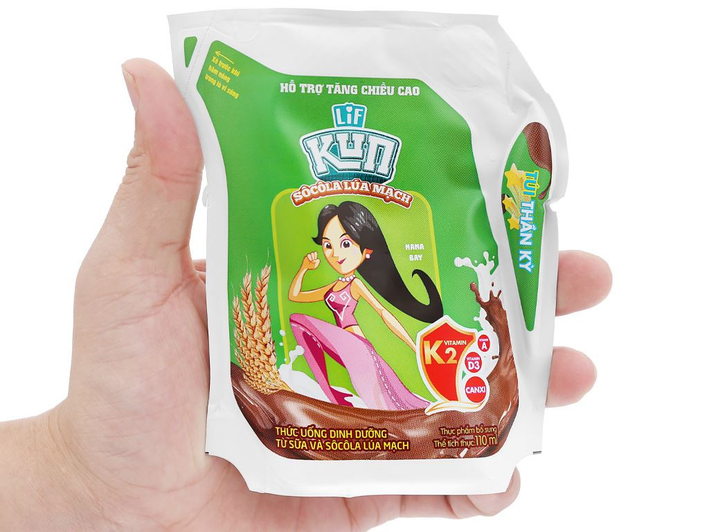 (HSD T3-2025) Thùng 24 Túi Thức Uống Dinh Dưỡng Socola Lúa Mạch LiF Kun 110ml.