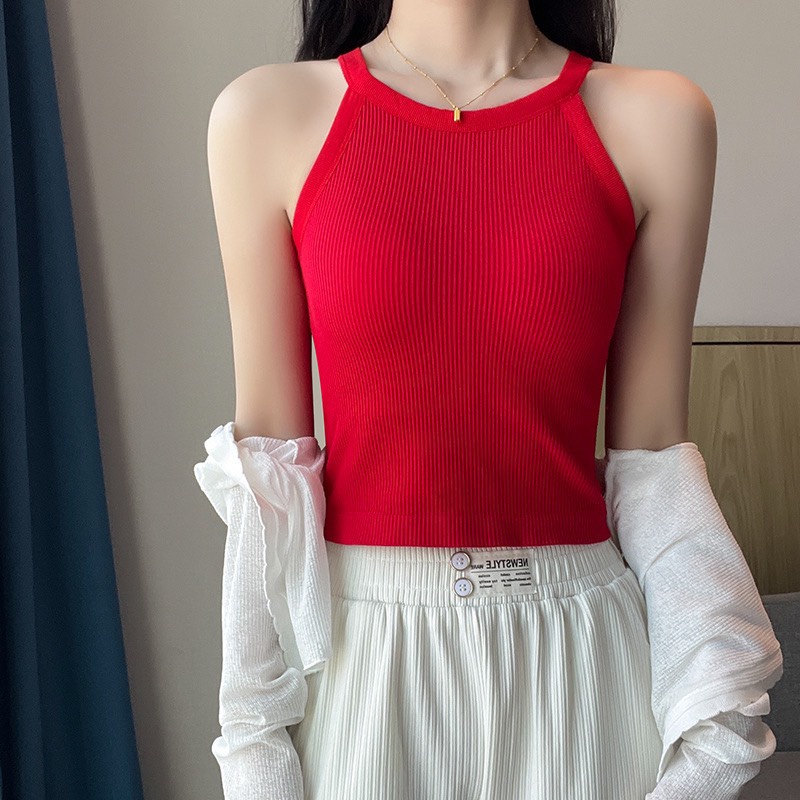 Áo hay dây croptop KÈM ÁO LÓT, Áo yếm thun tăm co giãn tốt kèm đệm ngực tiện lợi, Chất liệu co giãn tôn dáng