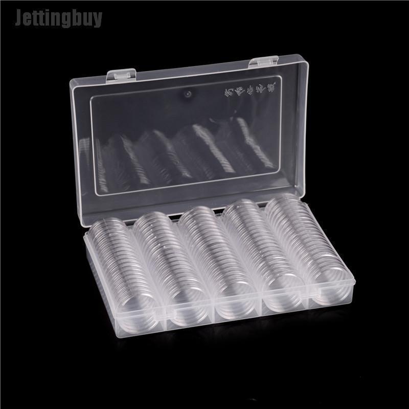 Jettingbuy 100pcs Clear Coin Capsules Coin Case Holders 27mm Round Storage Boxes
