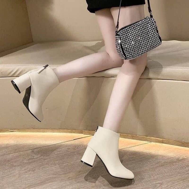 Bốt nữ thời trang kiểu dáng Hàn Quốc, Bốt nữ cổ lửng da lỳ siêu đẹp