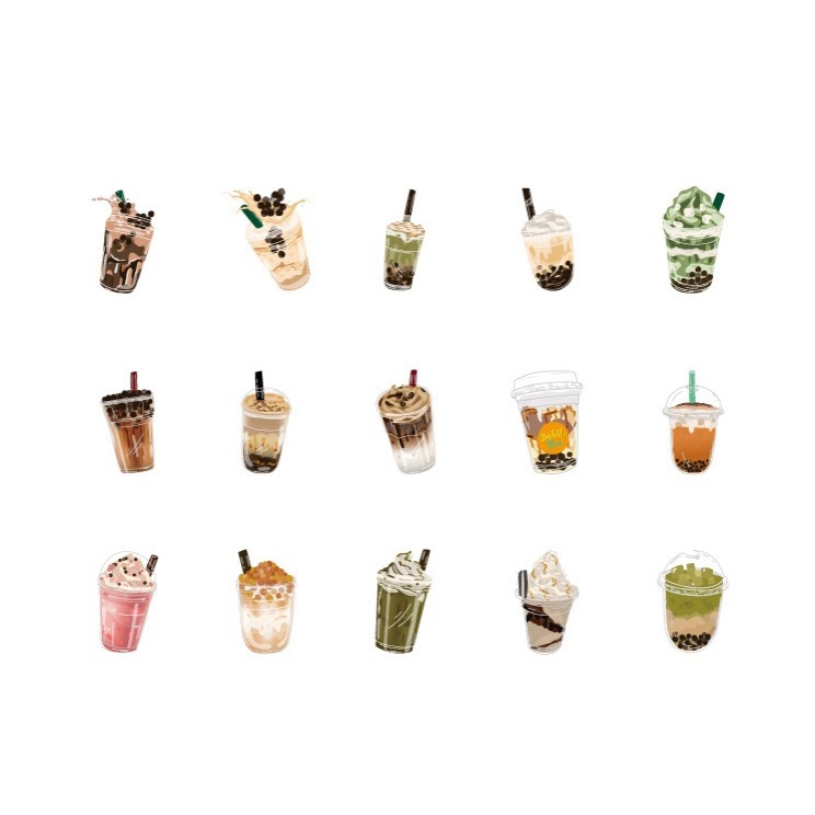 Bộ sticker/ Hình dán Hình Ly Trà Sữa Trân Châu Độc Đáo (45 Hình)