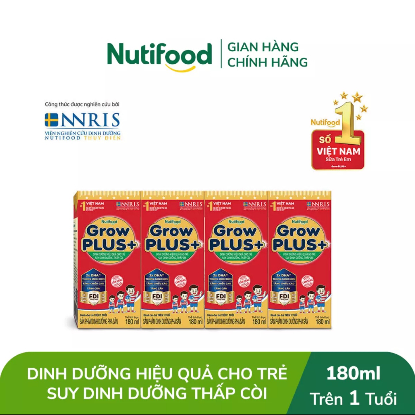 (HSD T10-2026) (Mẫu Mới) Thùng 48 Hộp Sữa Pha Sẵn NutiFood Grow Plus+ Suy Dinh Dưỡng Thấp Còi 180ml.