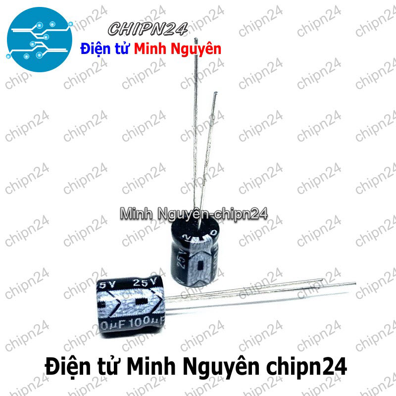[10 con] (F253) Tụ hóa 100uF 25V Đen (6x12mm) - HH000712