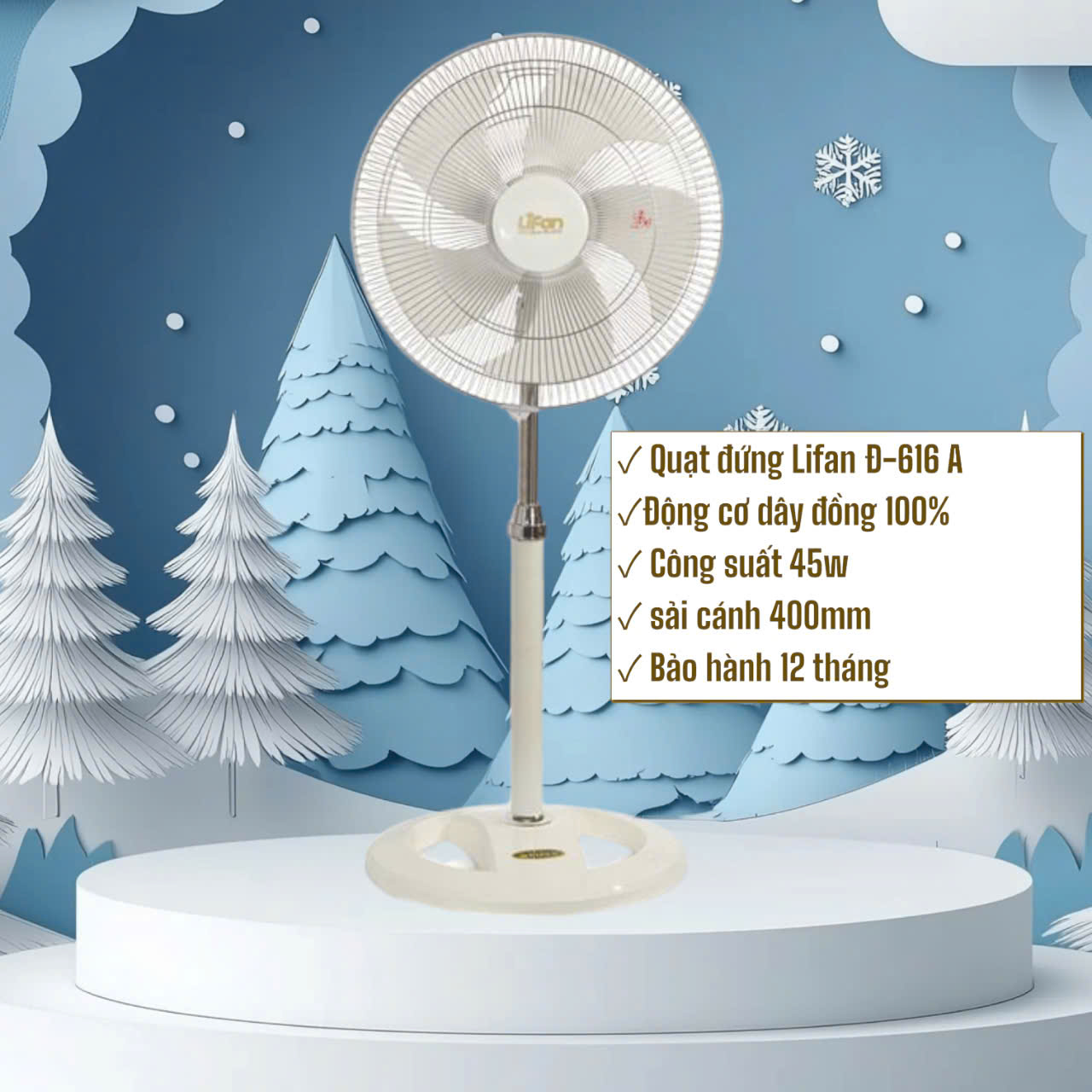 [HCM]Quạt Đứng Lifan Đ-616A ( MÀU TRẮNG - LỒNG XI)