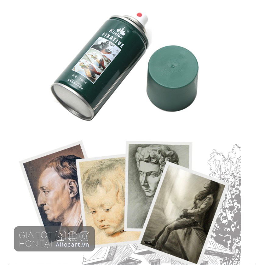Bình xịt bảo quản tranh Kuelox Fixative, làm bóng, chống nước, tăng độ bền màu vẽ 300ml và 180ml