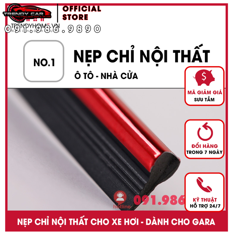 Chỉ viền trang trí nội thất ô tô cuộn 5m nẹp viền xe hơi, dây viền trang trí nội thất ô tô tạng kèm dụng cụ cài tiện dụng
