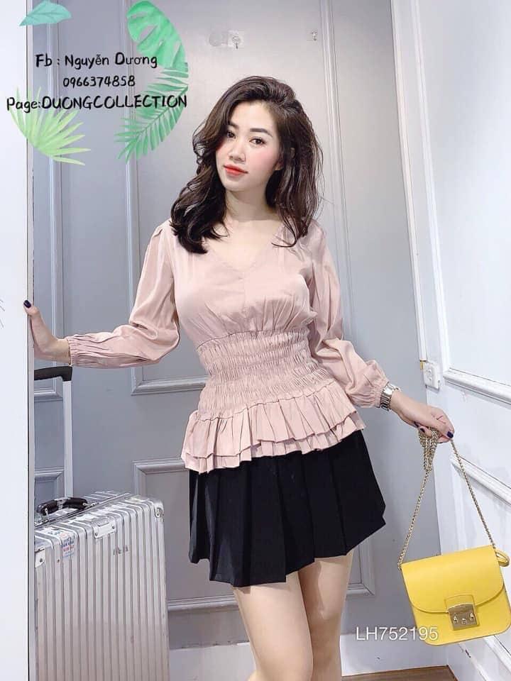 Áo voan cổ V nhún bo eo tay lửng chất vải siêu tốt TTKX0564