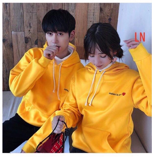 Áo nỉ đôi( giá 1 đoi 2 áo )  - áo có mũ in chữ ở ngực và tim ở tay áo đôi nam nữ, áo cặp nam nữ