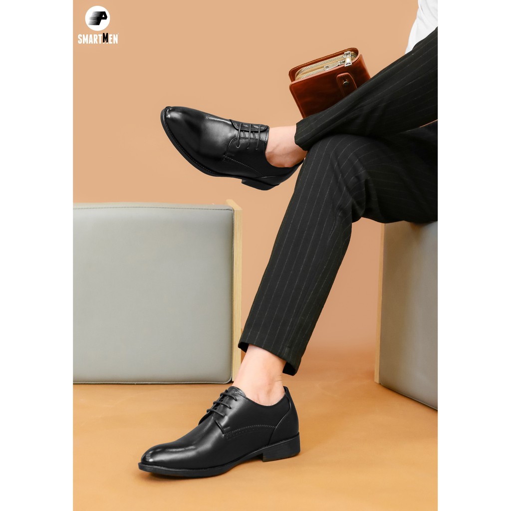 Giày Công sở tăng chiều cao da bò thật SMARTMEN GD3-02 Đen