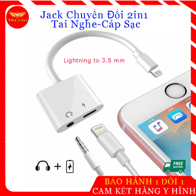 Cáp chuyển đổi 2in1 tai nghe Iphone chân Lightning to 3.5 mm, Jack chuyển đổi 2 cổng tai nghe kết nối bluetooth , cắm sạc IP, 2 trong 1, cap chuyen doi vừa sạc, vừa nghe gọi tiện lợi