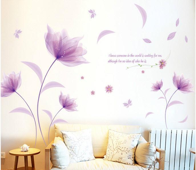 DECAL DÁN TƯỜNG COMBO HOA PHA LÊ TÍM
