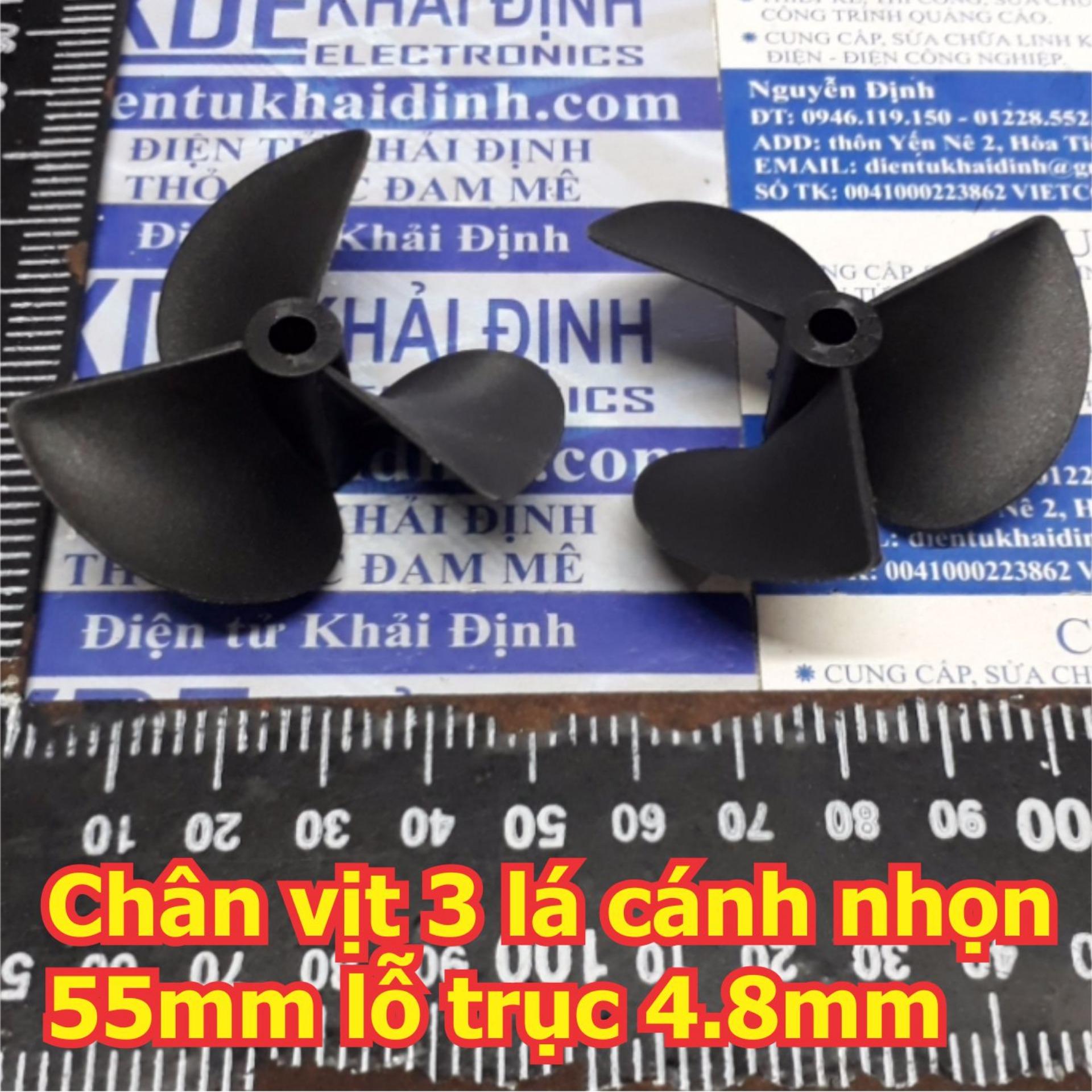Chân vịt tàu thủy mô hình 3 lá, 3 cánh màu đen nhựa cứng 55mm, lỗ trục 4.8mm kde5474