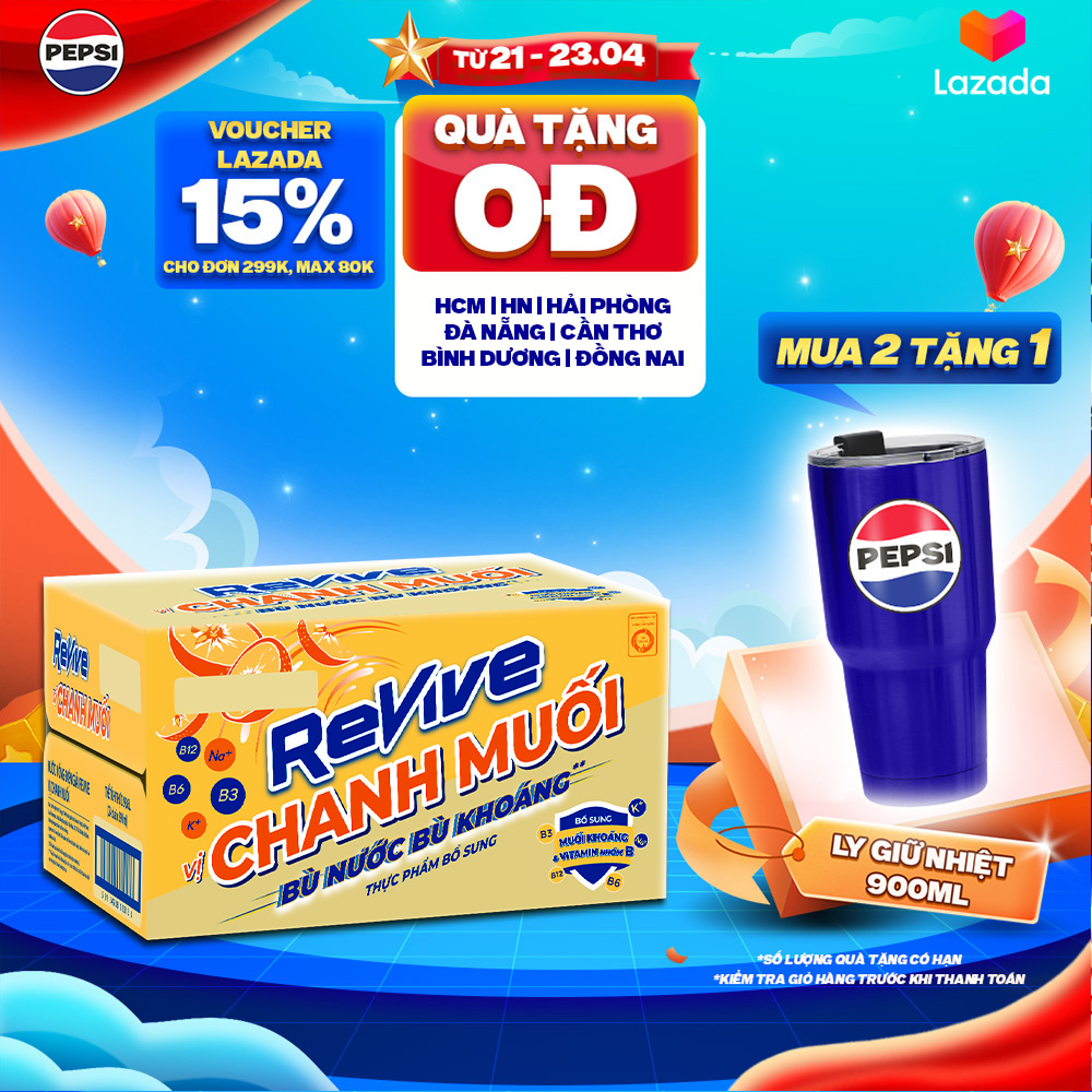 Thùng 24 Chai Nước Giải Khát Revive Chanh Muối (390ml/chai)