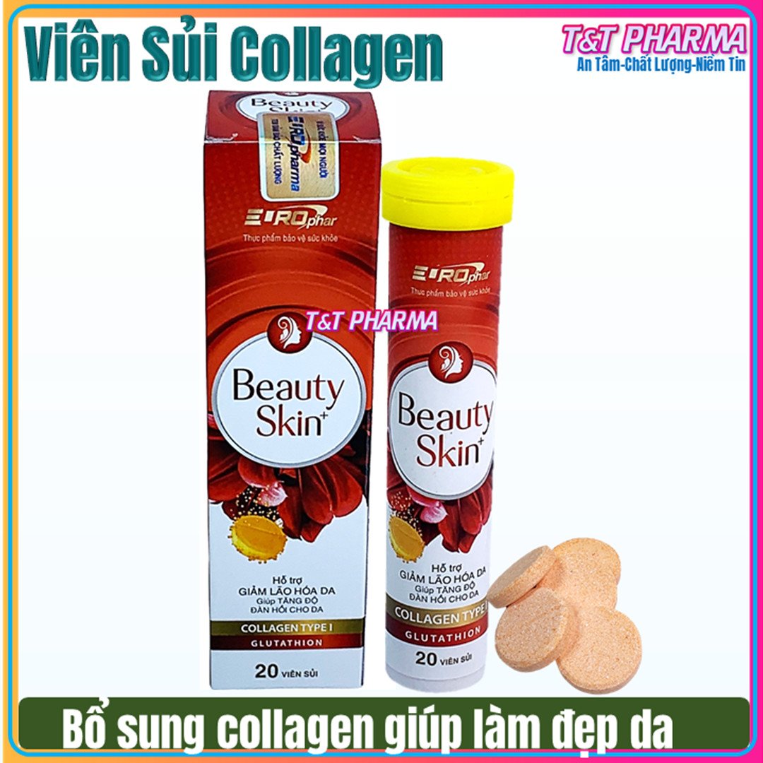 Viên sủi trắng da toàn thân Beauty Skin Bổ sung Collagen Glutathion giúp
