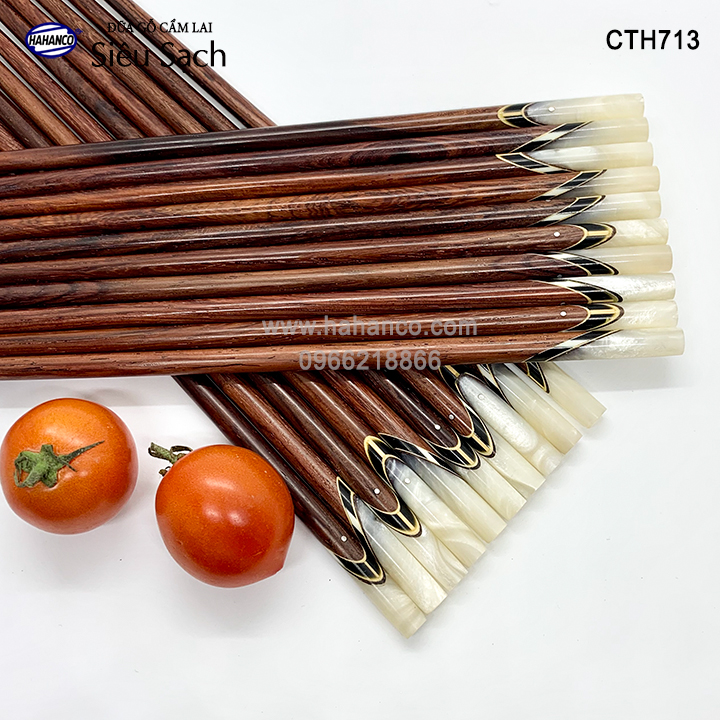 Đũa gỗ Cẩm Lai - đầu cẩm thạch chéo (10 đôi/Hộp) HAHAHNCO (CTH713)