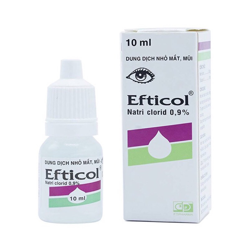 Nước Muối Sinh Lý Efticol 0,9% (chai 10ml) dùng để nhỏ mắt hoặc rửa mắt