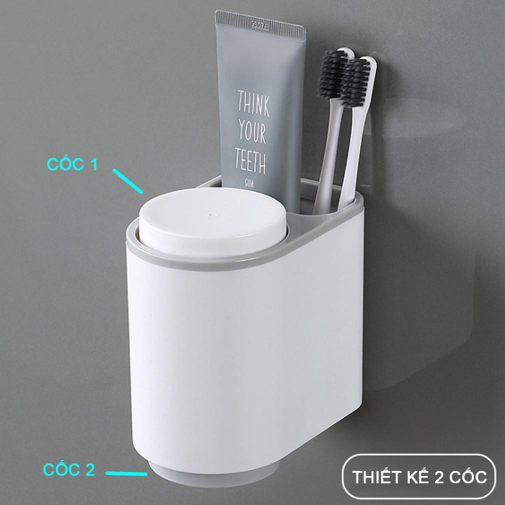 Kệ để bàn chải đánh răng mini ecoco 2 cốc, kệ để đồ nhà tắm lắp đặt dính tường