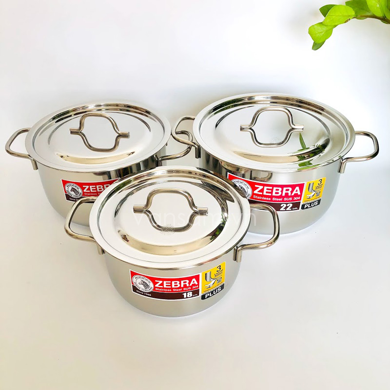 [HCM]Bộ nồi inox 304 - 3 đáy Extra Zebra 180827 - Thái Lan