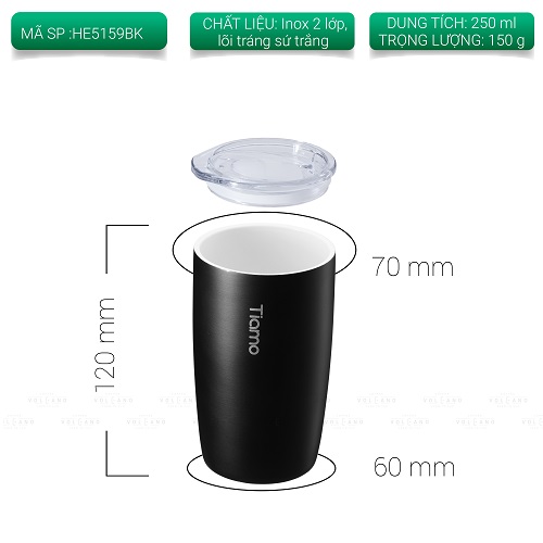 [HCM]Ly cà phê trà inox phủ sứ chân không Tiamo 250ml