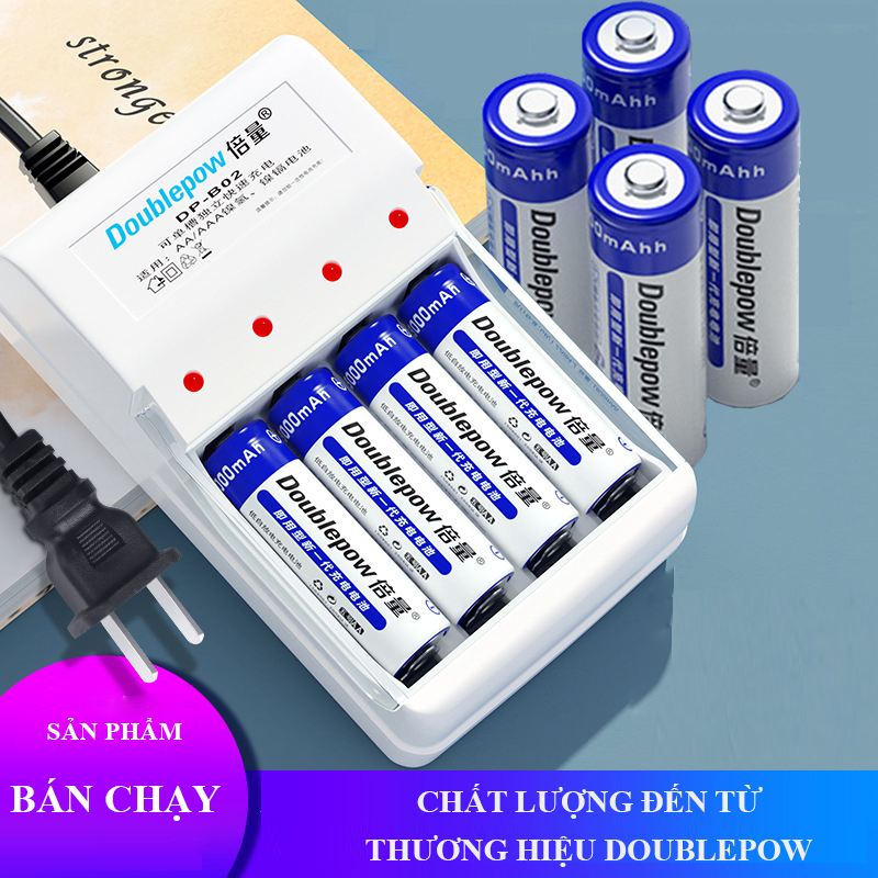 Bộ sạc pin tiểu AA, AAA Doublepow DP-B02 và pin sạc AA (có hộp đựng pin) 3000mAh 1200mAh 800mAh - Chính hãng
