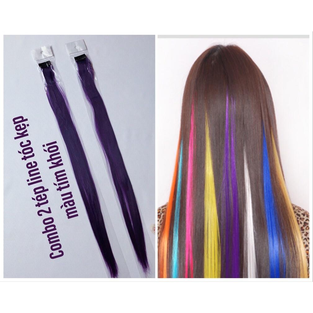 [HCM]COMBO 2 TÉP LINE TÓC KẸP MÀU TÍM KHÓI HUYỀN ẢO LTM-09 (Mua 2 tặng 1 mini tattoo. Chọn mẫu tùy thích)