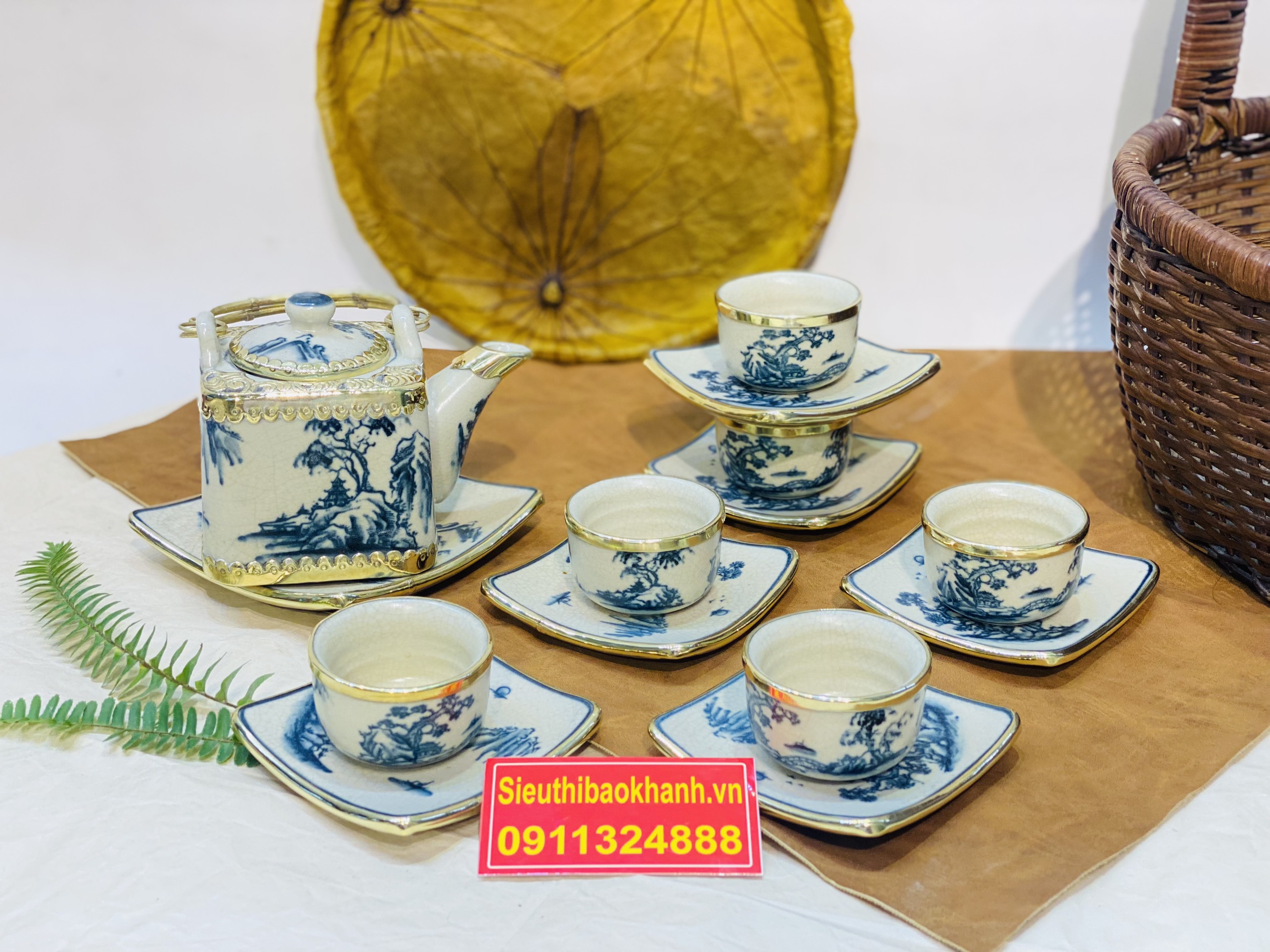 Bộ ấm chén,ấm trà men rạn bọc đồng Bát Tràng 350ml
