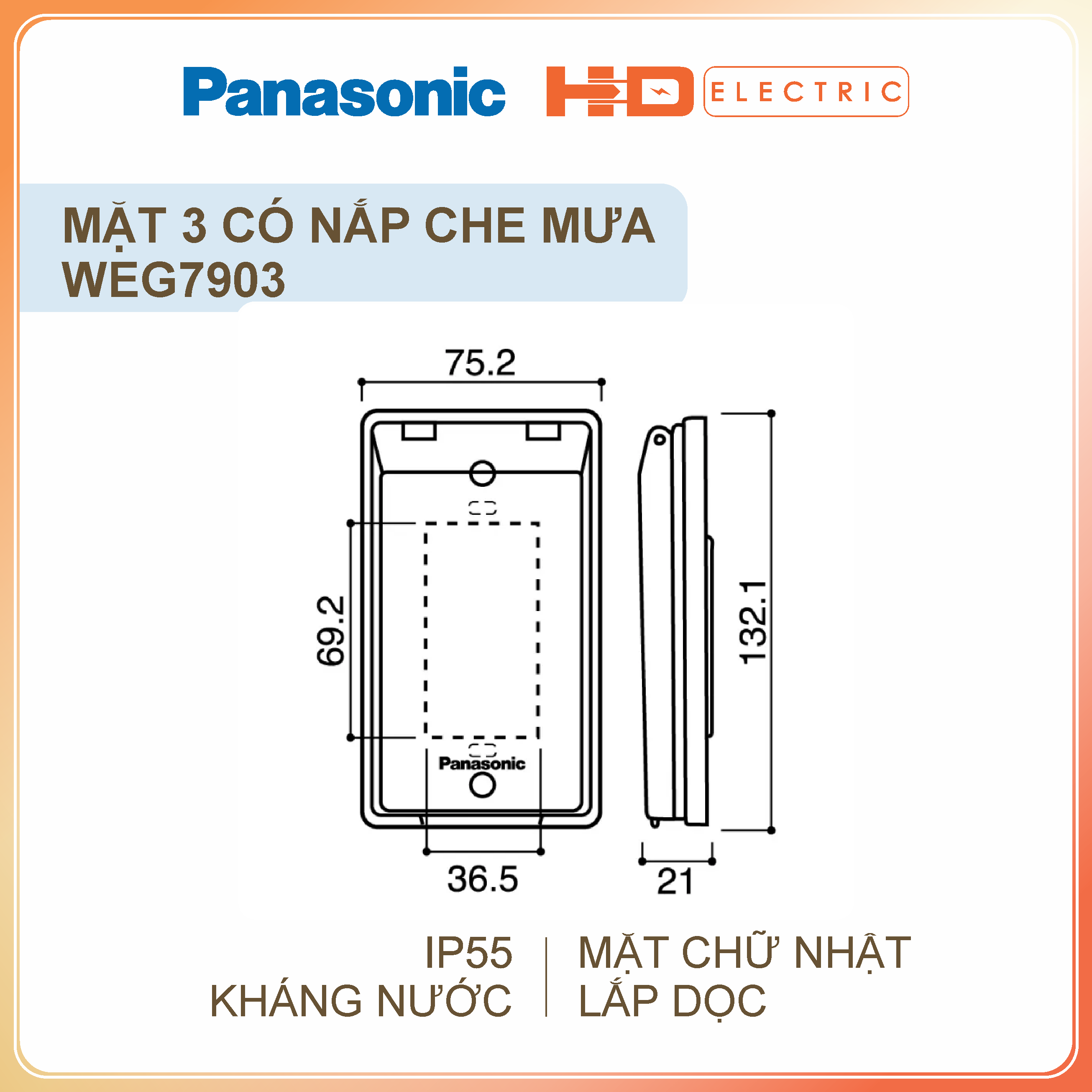 Mặt có nắp che cho 1 2 3 thiết bị Panasonic WEG7901 WEG7902 WEG7903 lắp dọc