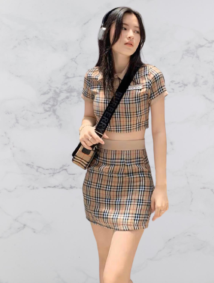 Đầm nữ chân váy ca rô áo cổ sơ mi  thời trang mới Đ 101