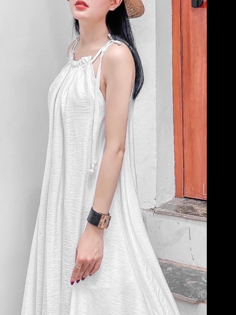 Đầm maxi cổ yếm buộc nơ