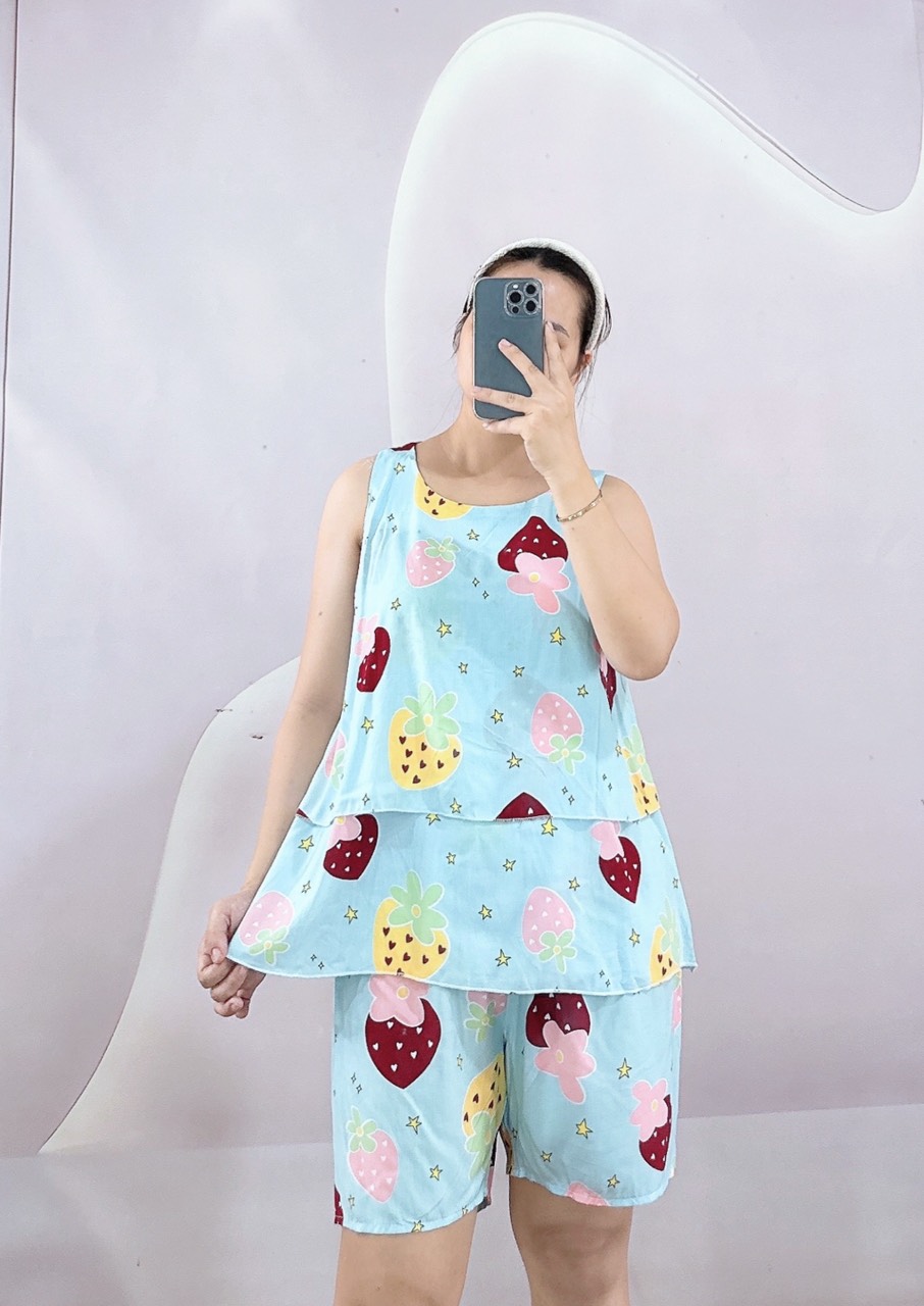 (Size đại )Đồ bộ bầu vải Tole lanh lụa kiểu đùi 2 tầng( Size 70-90kg)