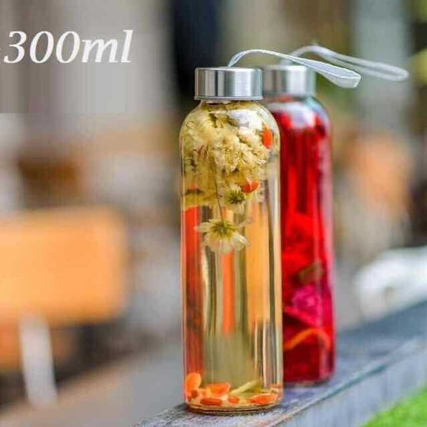 Chai Đựng Nước Thủy Tinh có dây treo 300ML (combo 2 cái) nắp thiếc vặn - Bình Thủy Tinh Đựng Nước ,sữa - Chai Thủy Tinh Đựng Nước ép - Chai Detox
