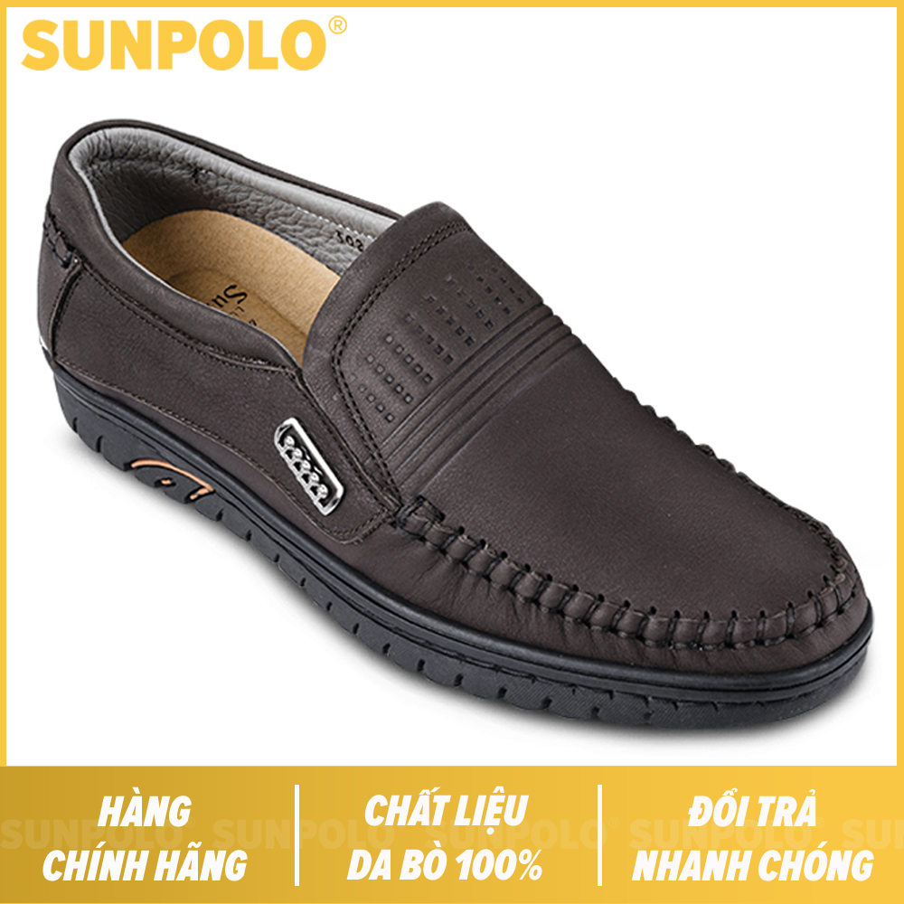 Men leather shoes rubber sole SUNPOLO LS3028N (brown)