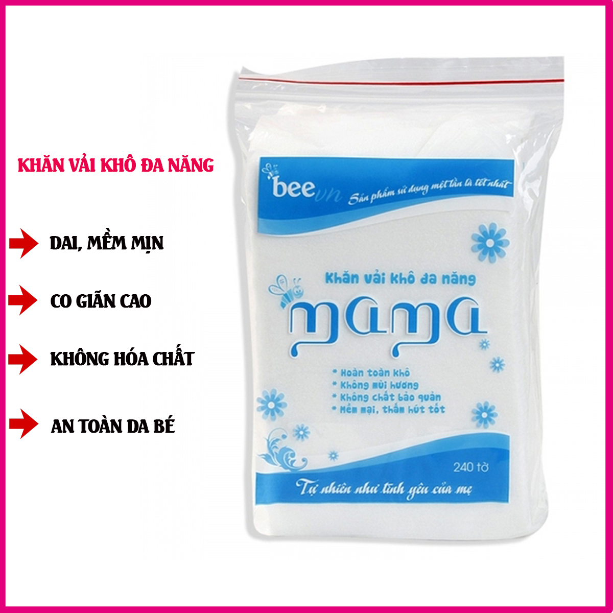Khăn vải khô đa năng Mama (240 chiếc/túi)