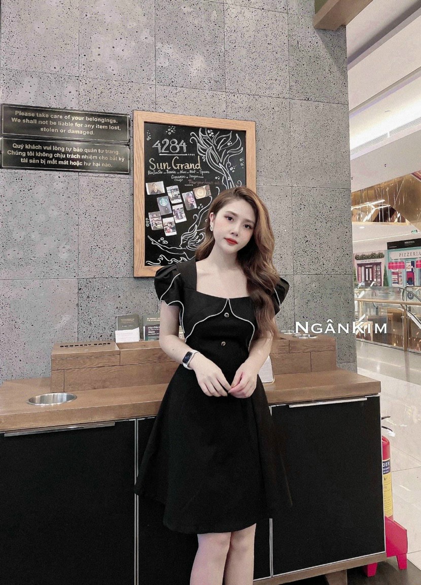 [HCM]Đầm xòe tay phồng đính nút #damtayphongdinhnut